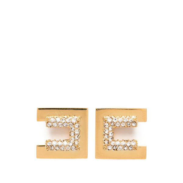 Earrings With Square Logo Plaque Gold Brass