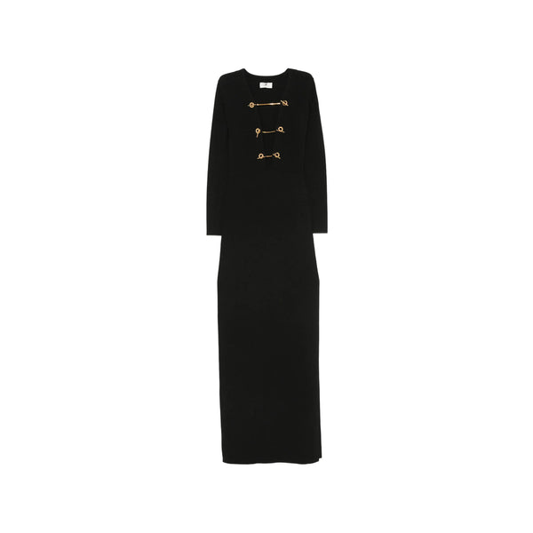 Ribbed Floor-Length Dress Black Viscose Evening