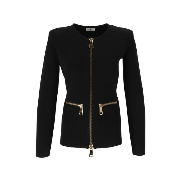 Cardigan With Zip Details Black Viscose Cardigans