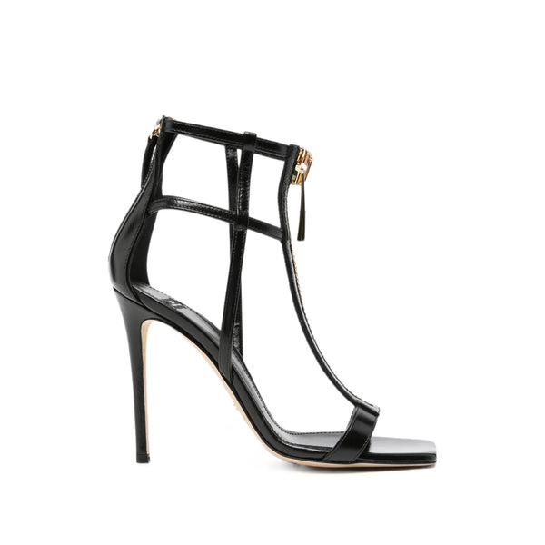 Cage Stiletto Sandals Black Leather Calf