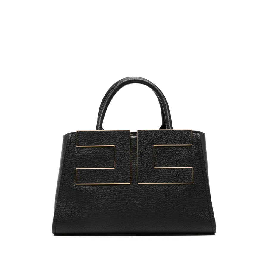 Tote Bag Black Pebbled Material Polyester