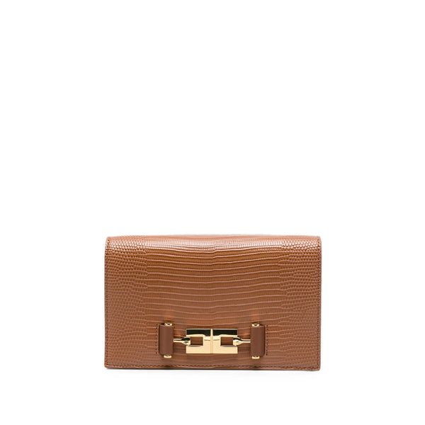 Leather Clutch Bag With Reptile-Effect Neutrals Calf