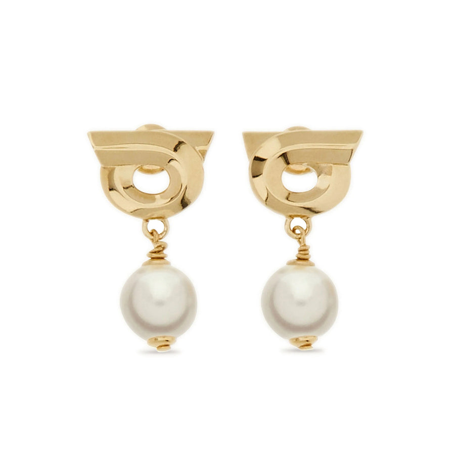 Gancini Pearl Detail Earrings Gold-White Gold/white Brass