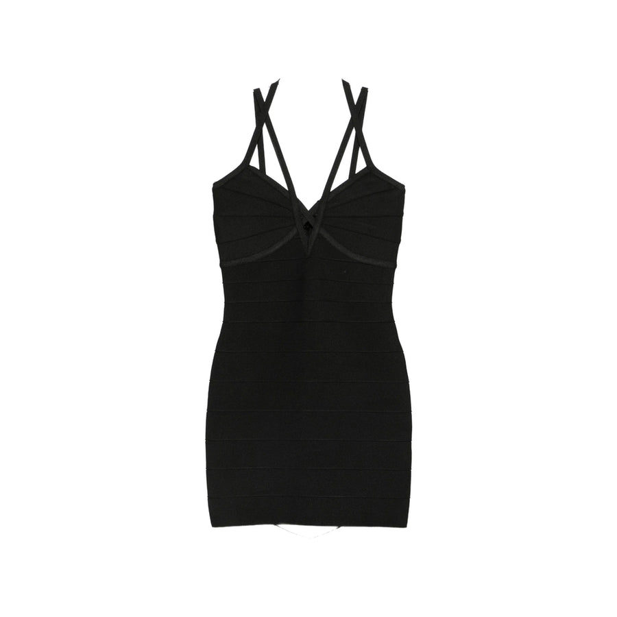 Bandage Dress V-Neck Black Polyester Cocktail & Party