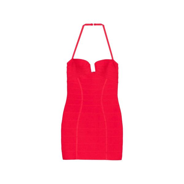 Halterneck Bandage Dress Red Polyester Cocktail & Party