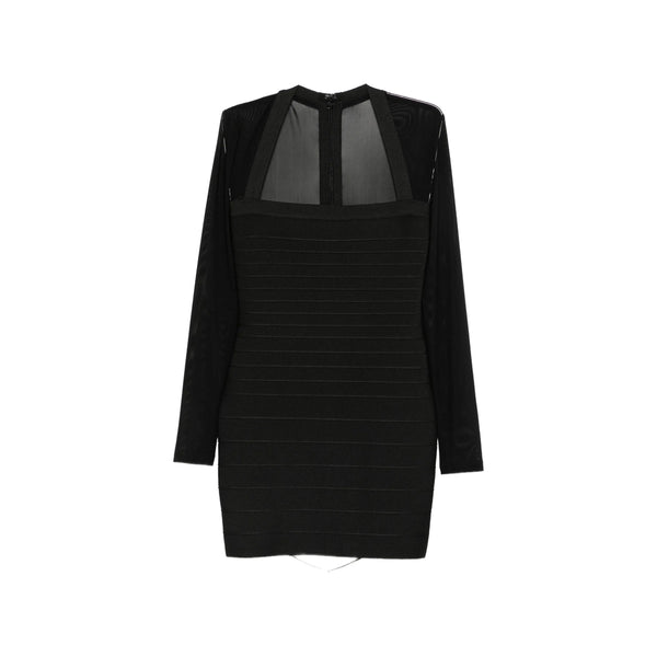 Bandage Dress With Mesh Panels Black Polyester Cocktail & Party