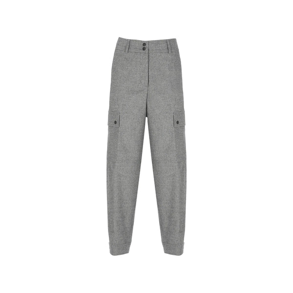 Cargo Trousers Grey Melange Wool Straight