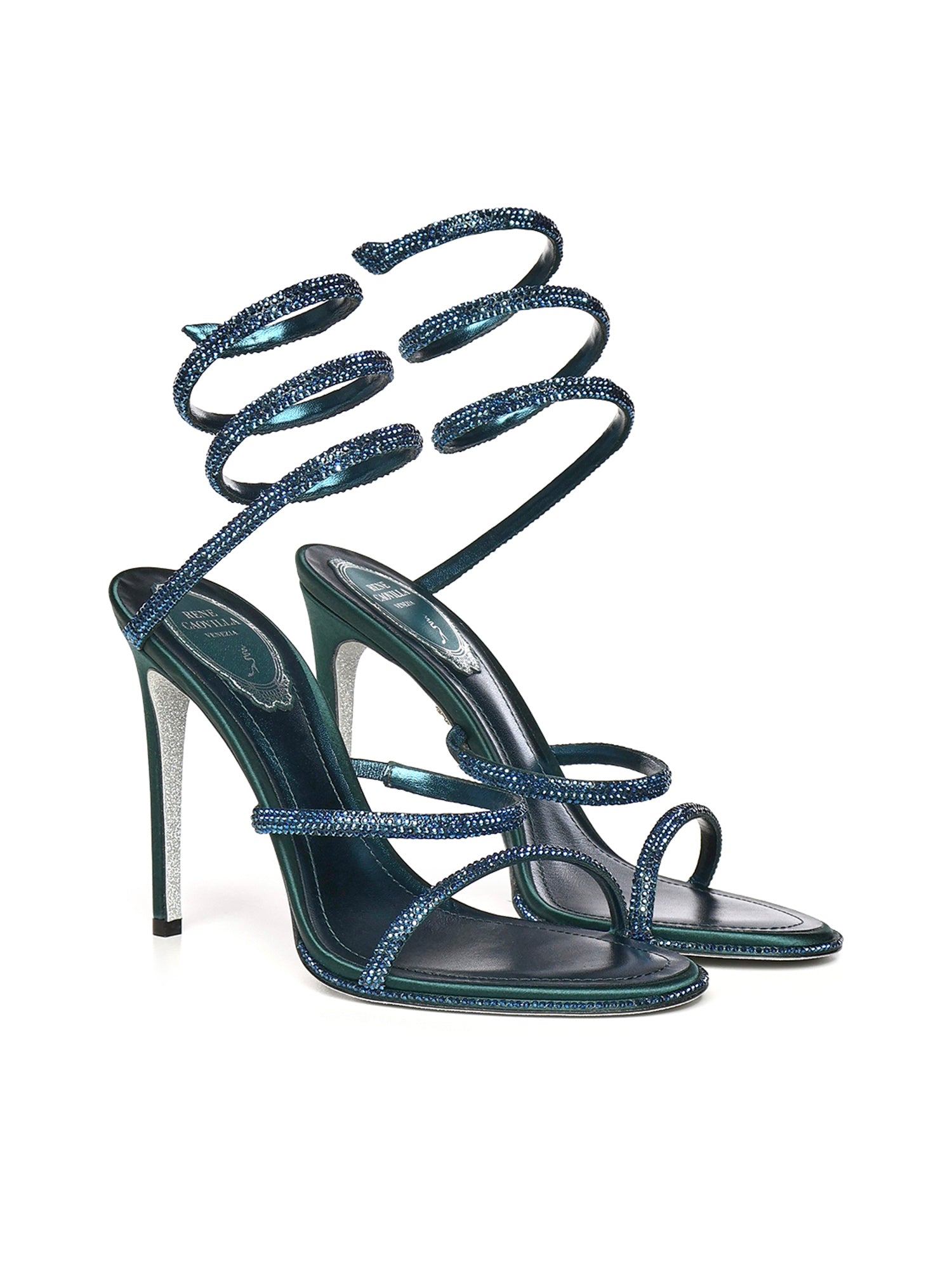 René Caovilla Sandals Teal Satin