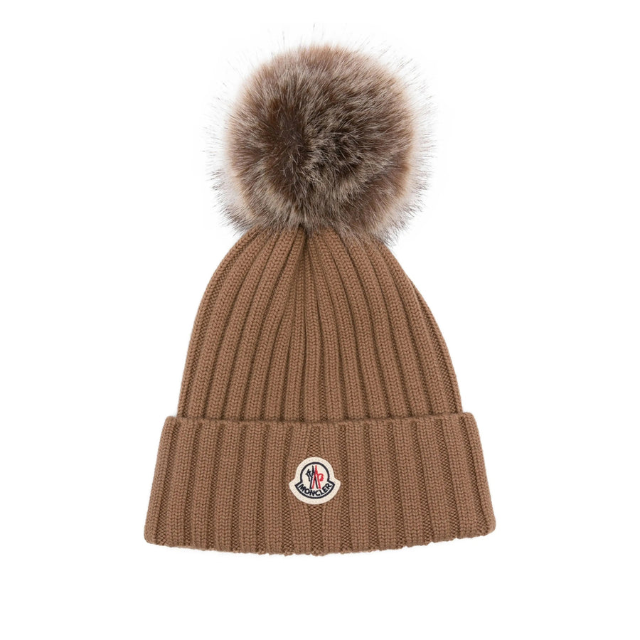Ribbed Wool Beanie Hat Brown Virgin