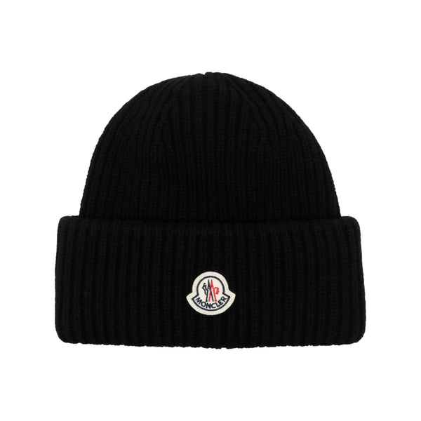 Ribbed Knit Virgin Wool Beanie Black Hat