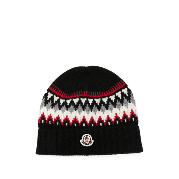Knitted Fair Isle Wool Hat Black Virgin