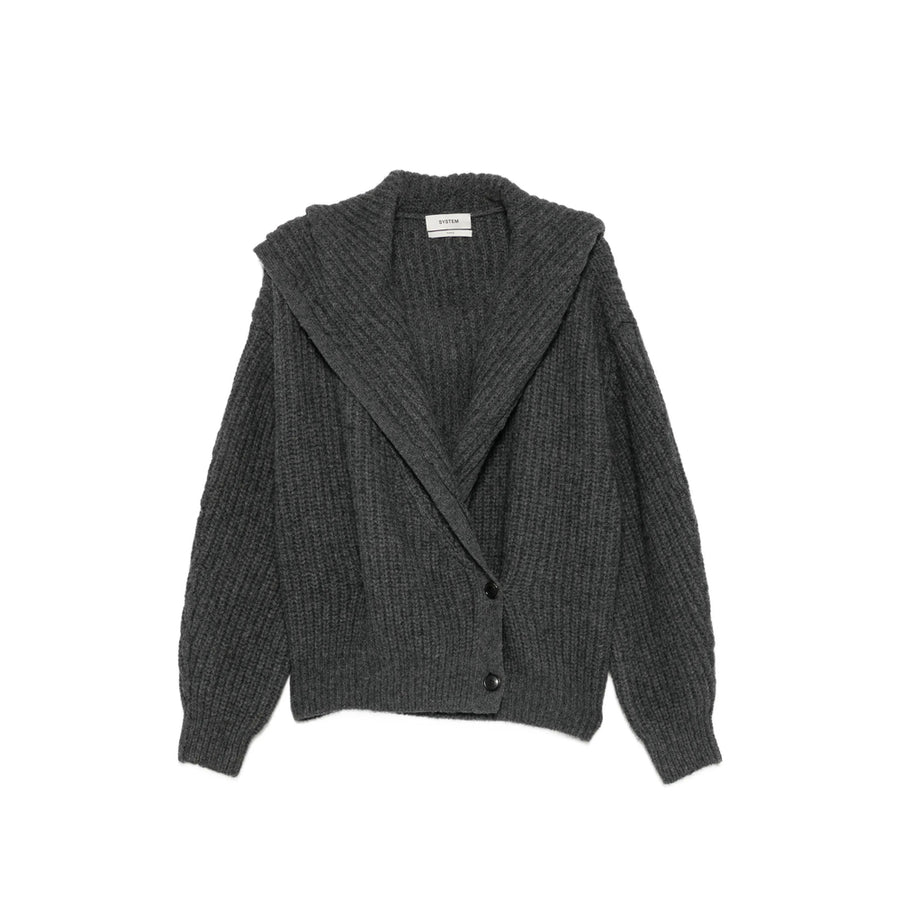 Hooded Knit Sweater Grey Alpaca Blend Nylon