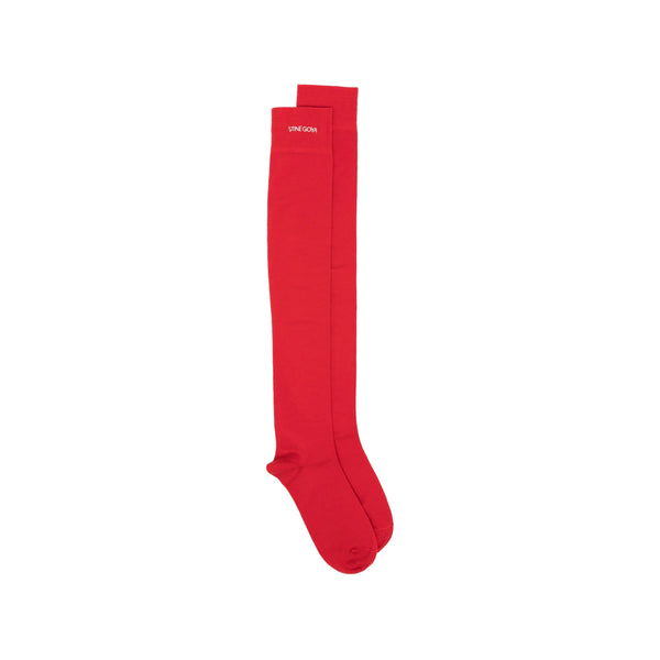 Knee-High Socks Red Fine-Knit Fabric