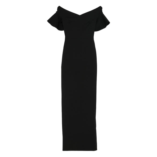 Off-Shoulder Evening Dress Black Fabric