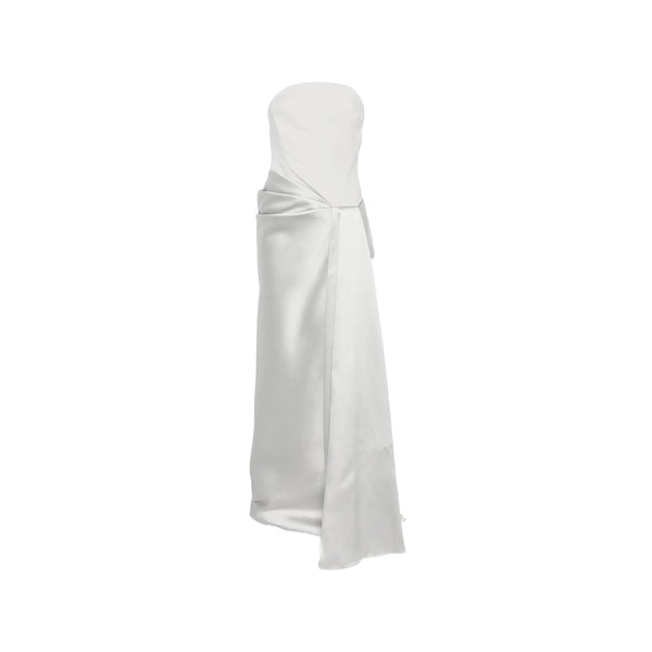 Evening Dress Silver Satin Polyester