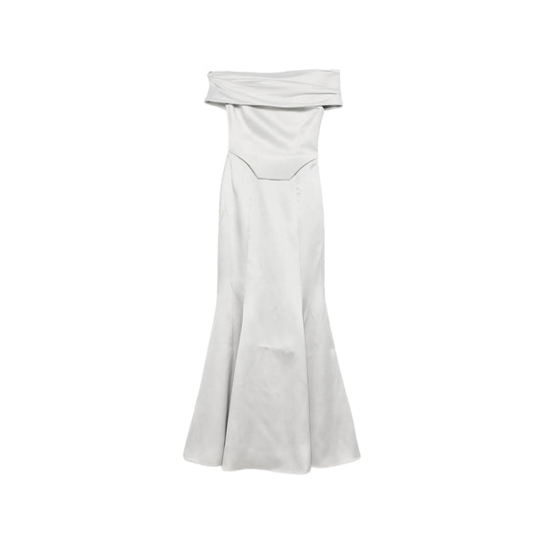 Off-Shoulder Draped Evening Dress Silver