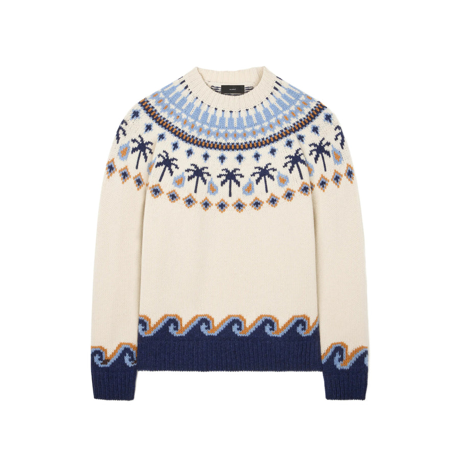 Wool Fair Isle Crew Neck Jumper Neutrals/blue Virgin Sweater