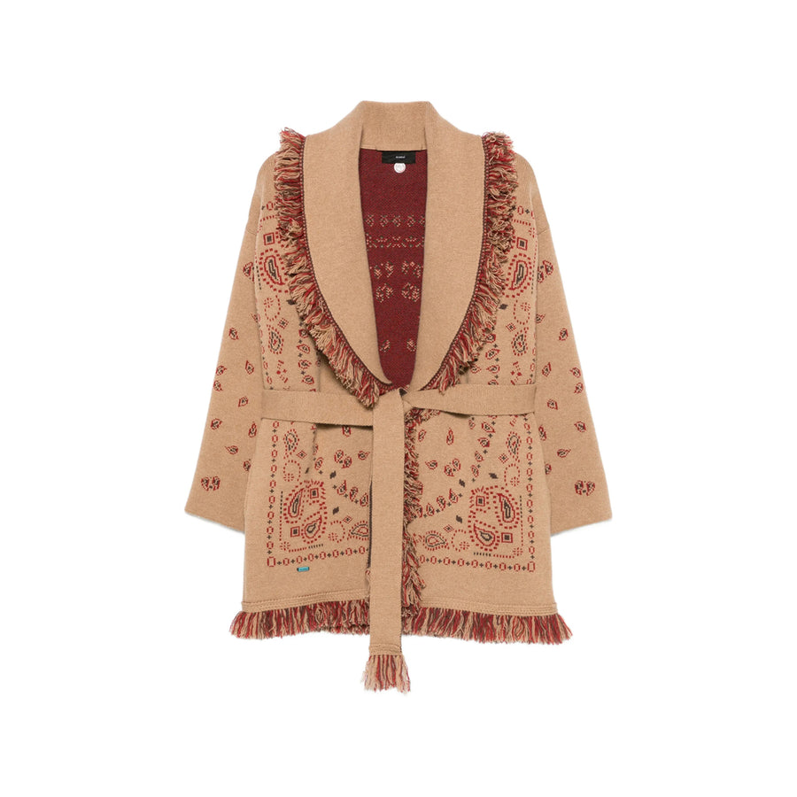 Cashmere Cardigan With Bandana Print Neutrals Sweater