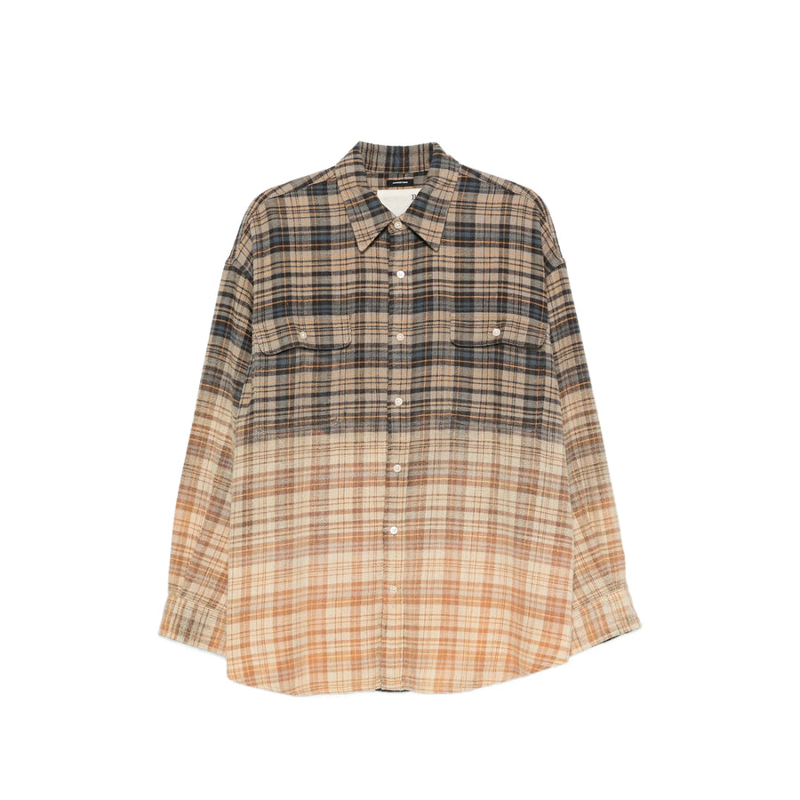 Shirt With Dip-Bleach Check Pattern Neutrals Cotton