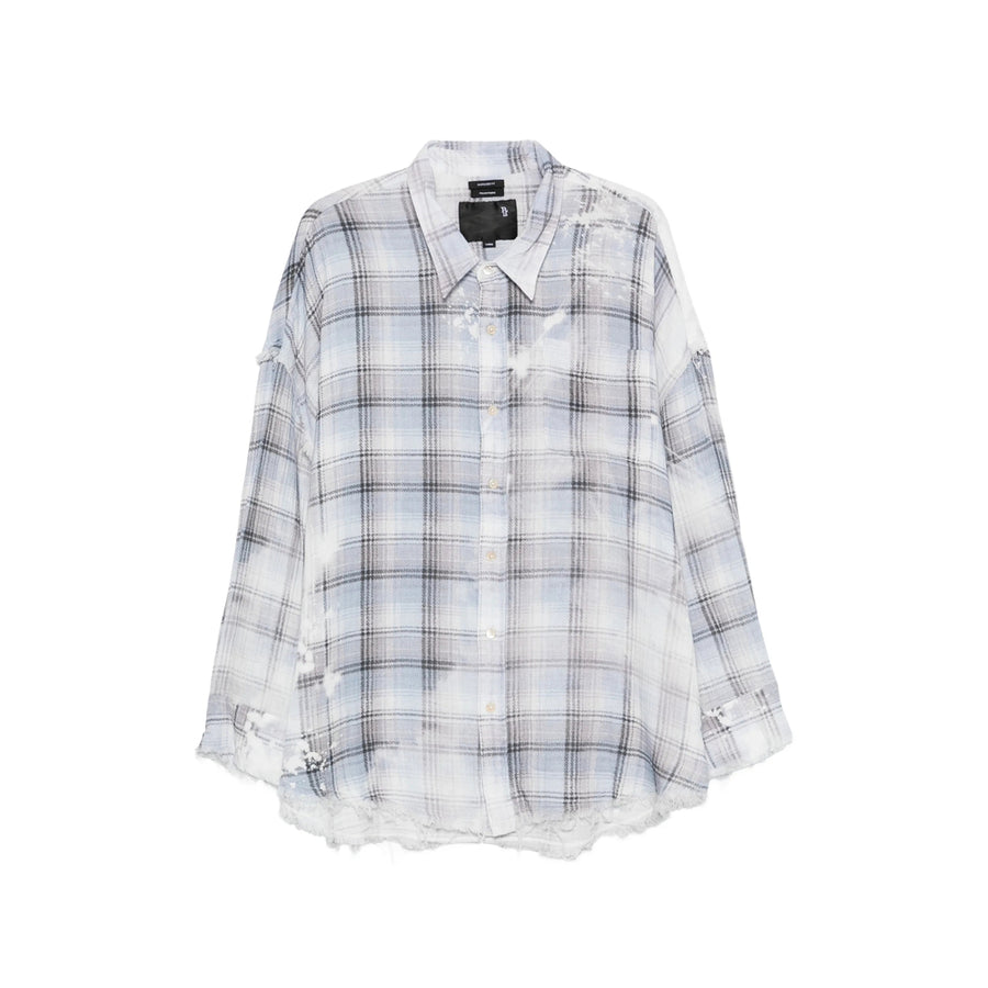 Plaid Shirt With Bleached Effect White/blue Cotton