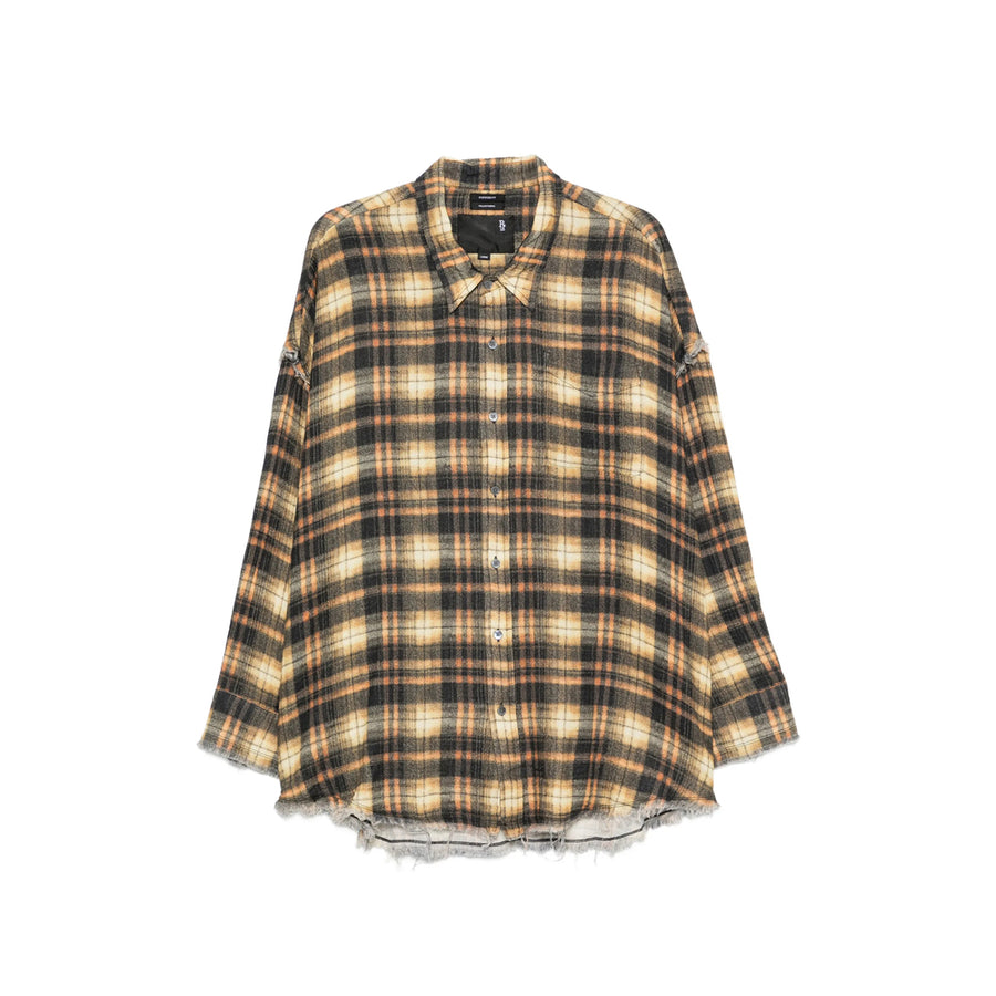 Plaid Cotton Shirt With Frayed Edges Neutrals/black