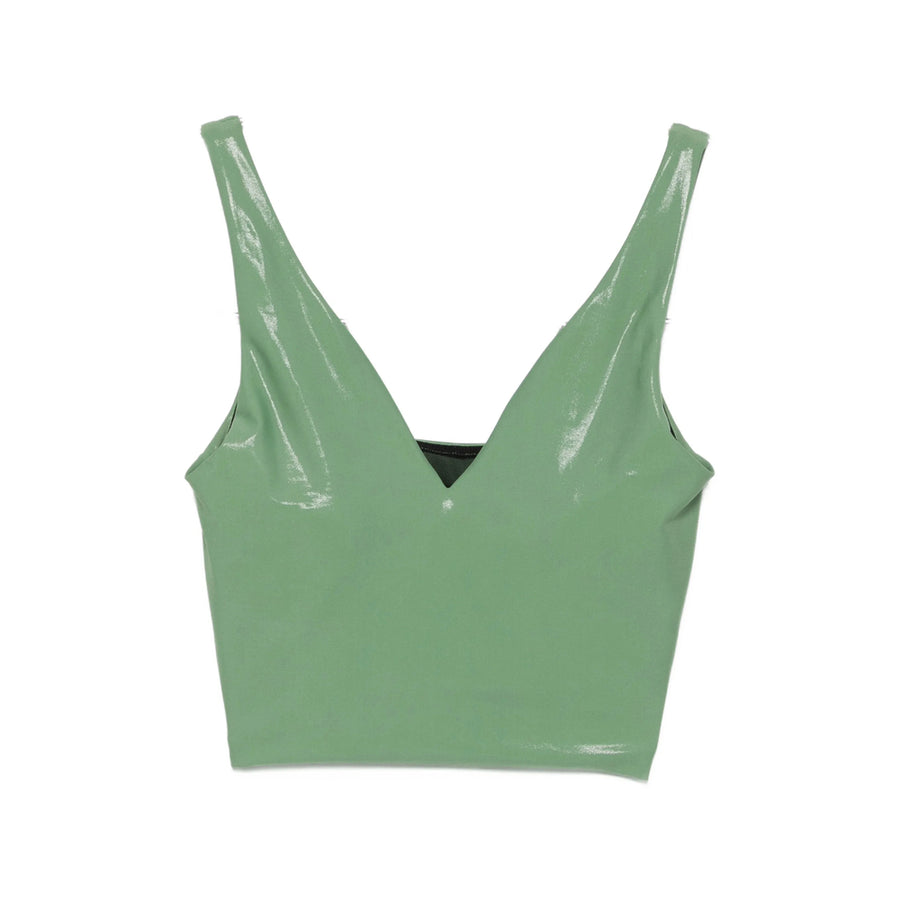 Cropped V-Neck Tank Top Green Polyester Performance Tops