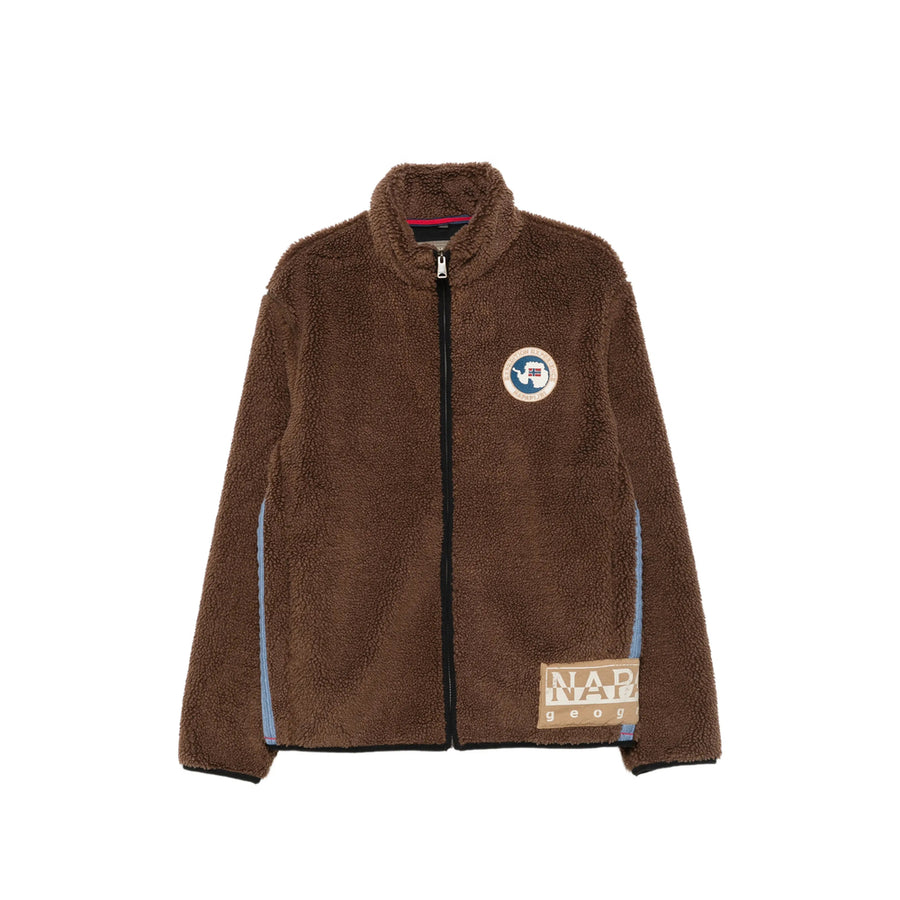 Fleece High Neck Zip Sweatshirt Brown Polyester Lightweight Jackets