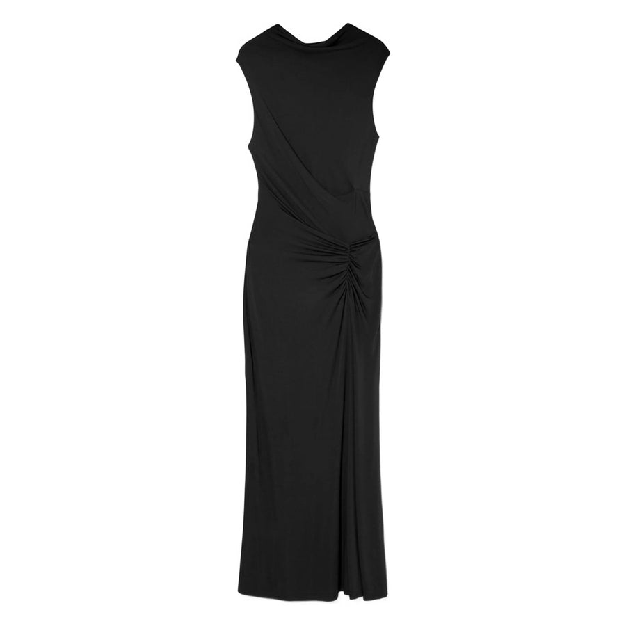 Sleeveless Midi Dress Black Fabric Evening