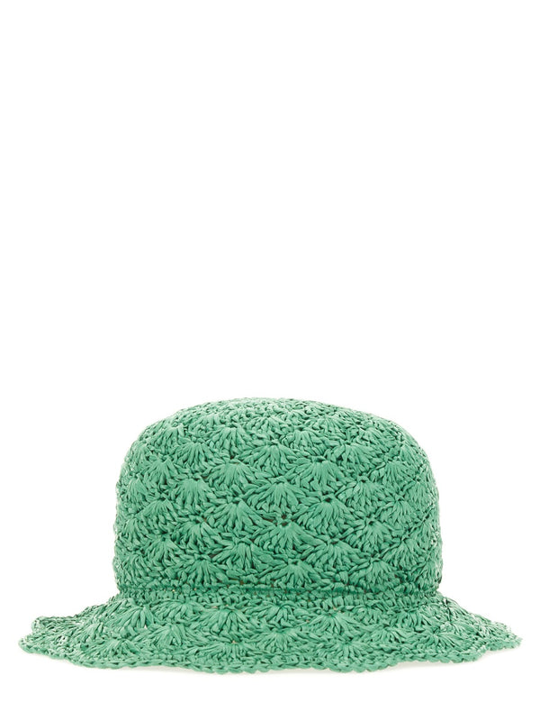 Raffia Bucket Hat Green Viscose