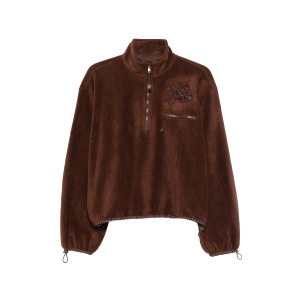 Sweatshirt High-Neck Quarter-Zip Brown Polyester Jumpers
