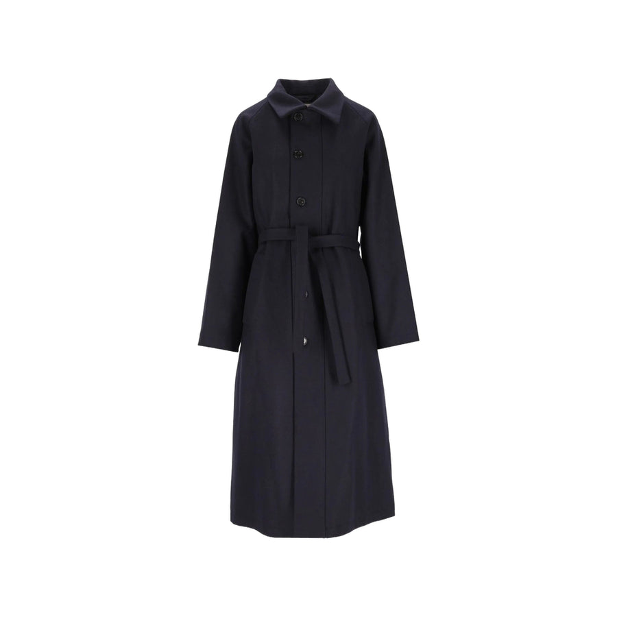 Single Breasted Wool Blend Coat Navy Blue
