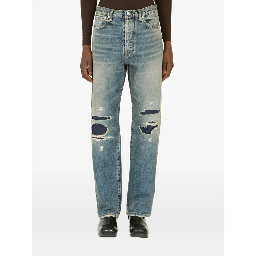 Straight-Leg Jeans Faded Blue Denim Cotton Regular &