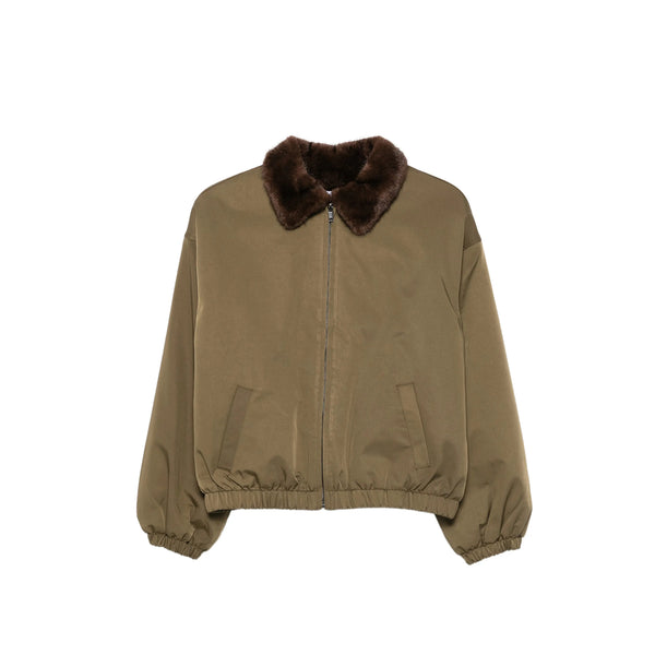 Bomber Jacket With Faux-Fur Collar Green Polyester