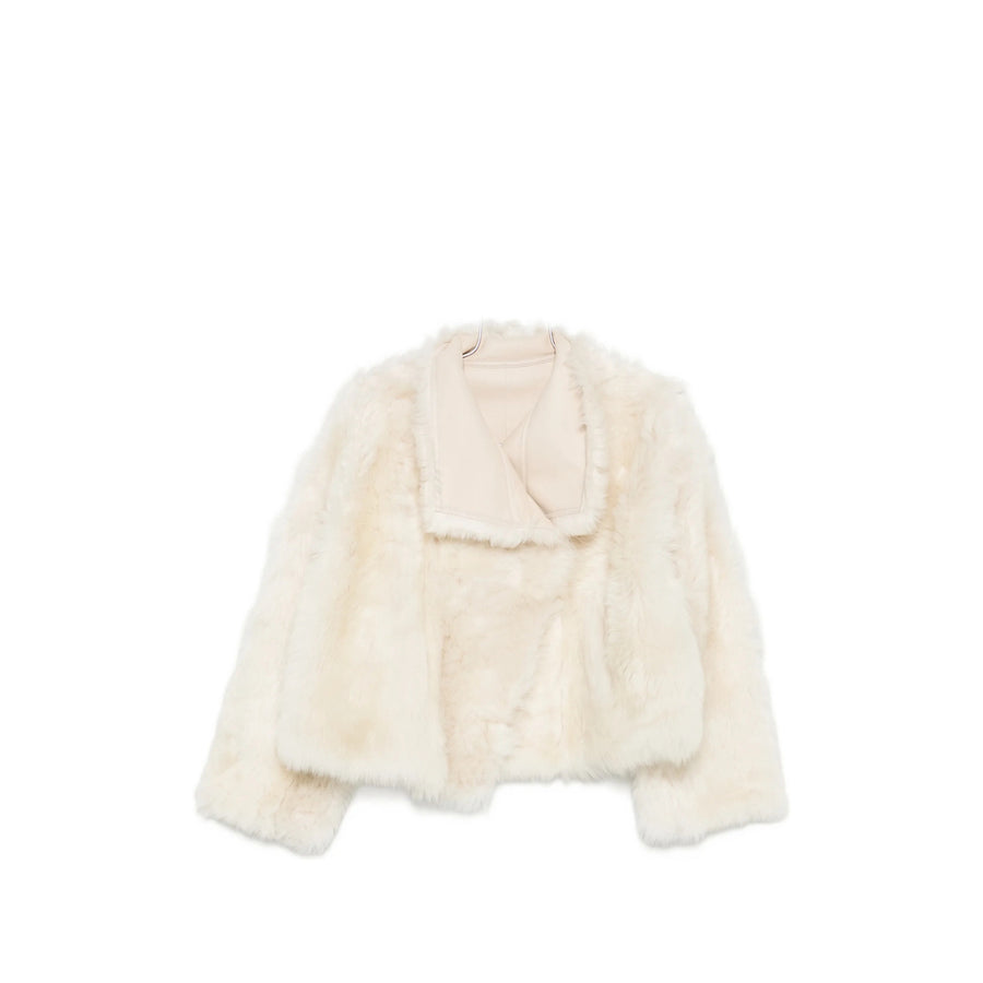 Shearling Cropped Jacket Neutrals Lamb Fur Faux &