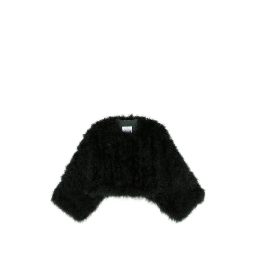 Cropped Cape With Feather Trim Black Turkey Jackets