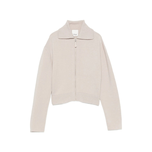 Knitted Zip-Up Cardigan Beige Neutrals Virgin Wool Cardigans