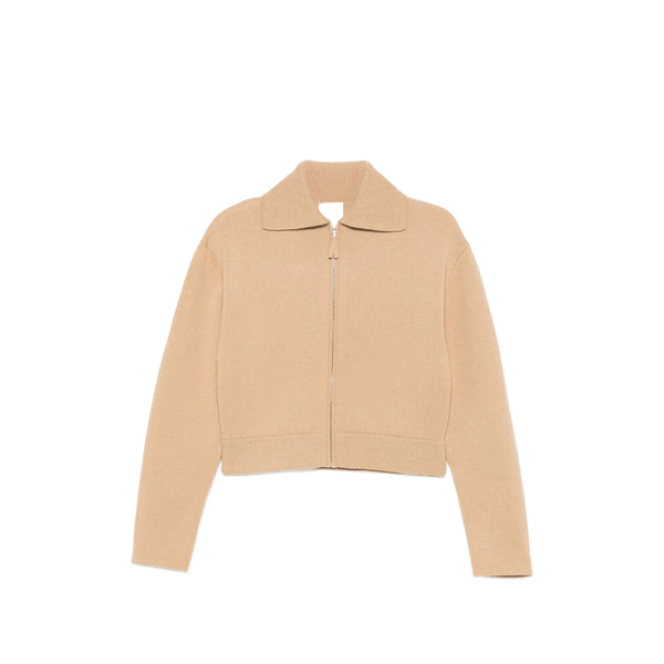 Zip-Up Cardigan Beige Wool Neutrals Virgin Cardigans