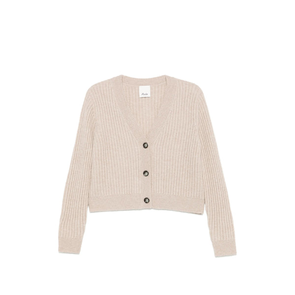 Ribbed Knit Cardigan Beige Virgin Wool Neutrals/brown Cardigans