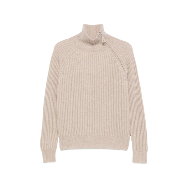 High Neck Ribbed Knit Sweater Neutrals Virgin Wool Jumpers
