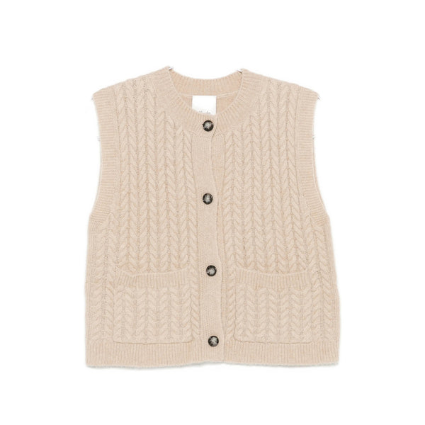 Sleeveless Cable-Knit Cardigan Neutrals Cashmere Cardigans