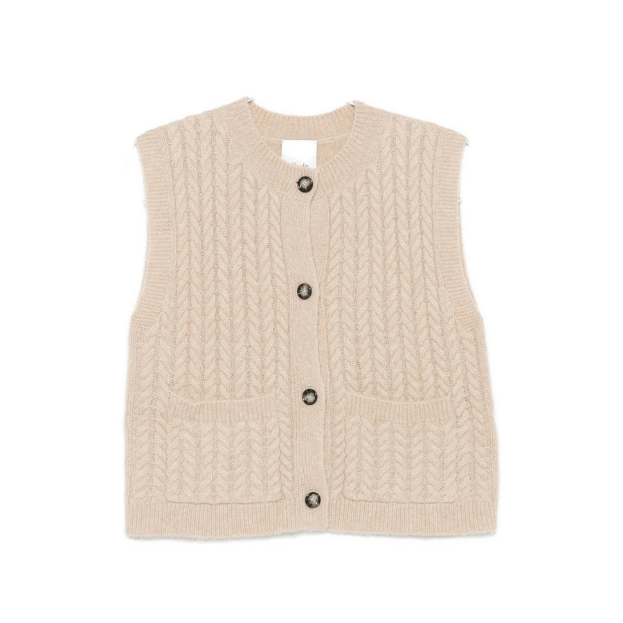 Sleeveless Cable-Knit Cardigan Neutrals Cashmere Cardigans