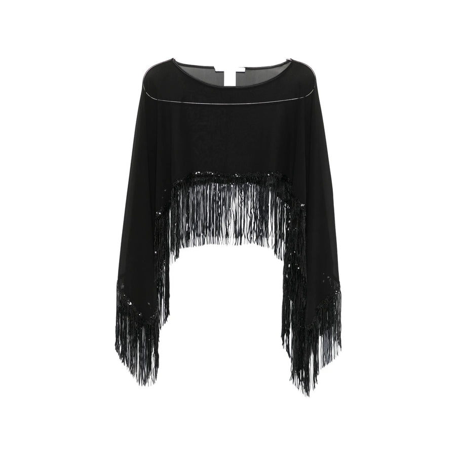 Silk Poncho Jacket With Sequins Black Ponchos