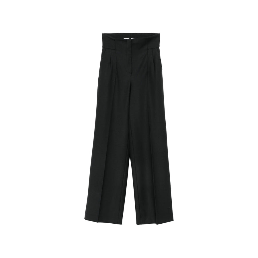 Wide-Leg High-Waisted Black Trousers Wool
