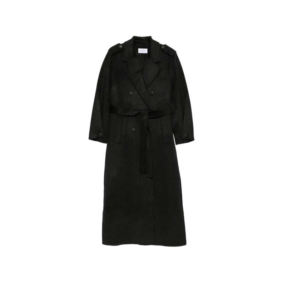 Wool Double-Breasted Belted Coat Grey