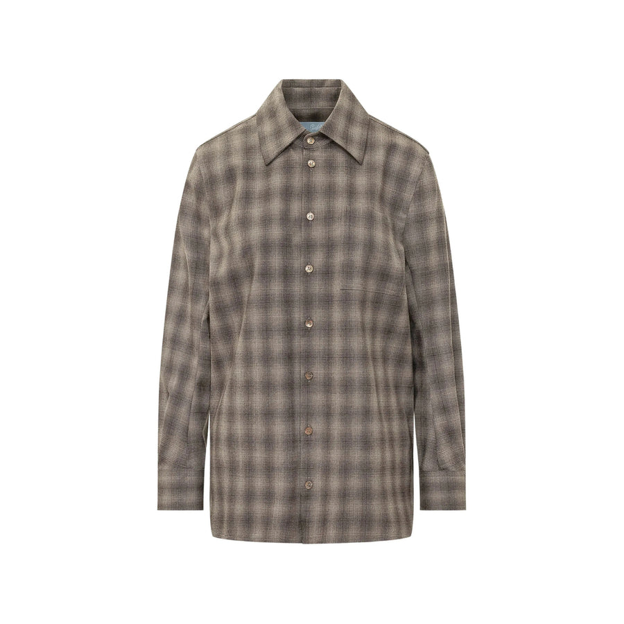 Wool Shirt Brown-Grey Checked Brown/grey Virgin
