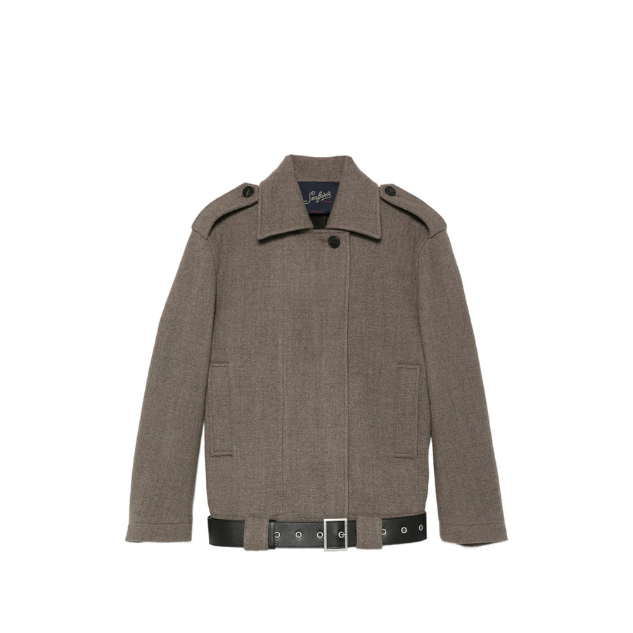 Belted Military Coat Brown Wool Merino