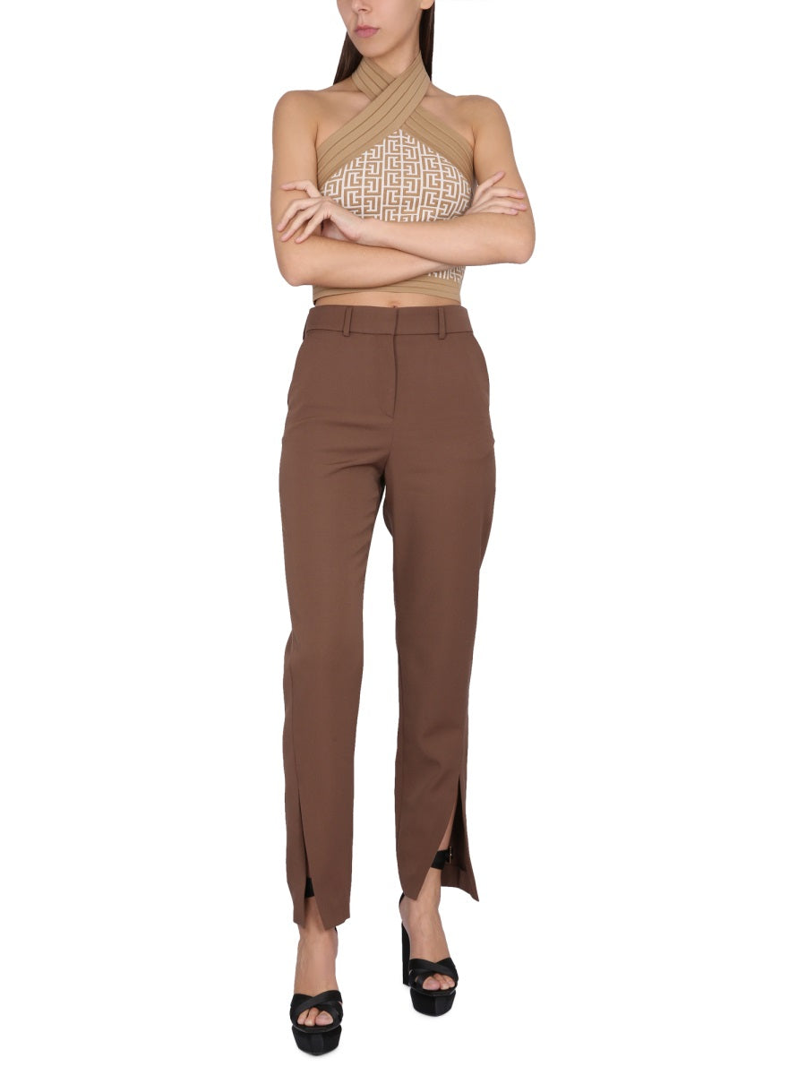 Wool Pants With Zipper Closure Brown Trousers