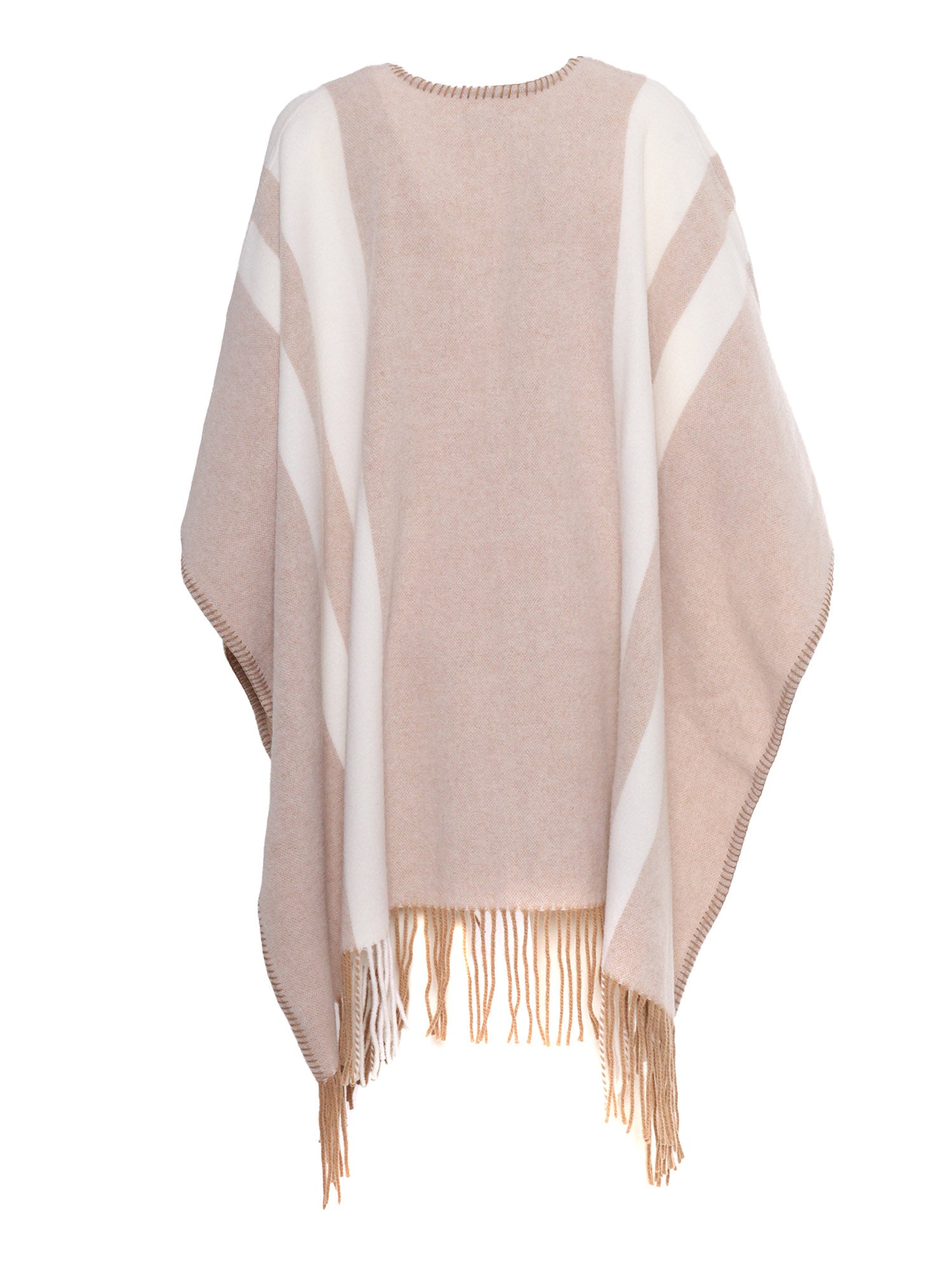 Two-Tone Poncho With Hook Beige Wool Polyamide