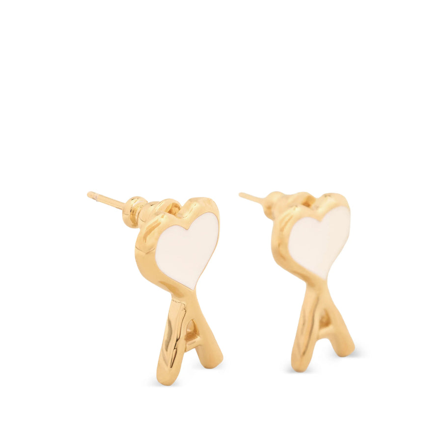 Stud Earrings With Enamel Heart Gold/white Brass