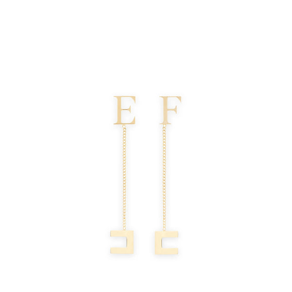 Earrings Gold-Tone Curb Chain Letter Brass
